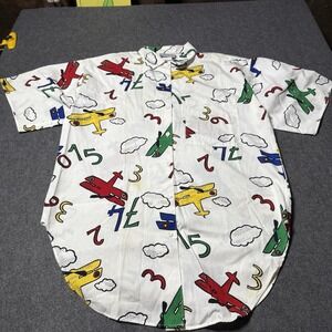 VTG 90s Mirrors Airplane All Over Print Button Shirt Mens M Retro Indie‎ Teacher